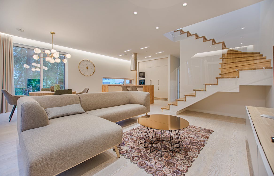 Image of staged living room in neutral colours